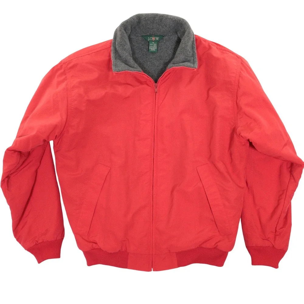 VTG J Crew Oarsman Jacket Fleece Lined Nylon 90s Red USA Men Medium